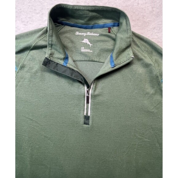 Tommy Bahama Pullover Mens L Green Rialto Beach Half-Zip Sweatshirt Preppy Logo - Picture 1 of 5